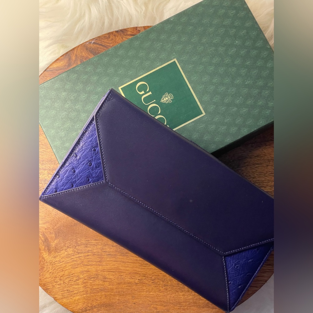 GUCCI Navy Blue & Royal Ostrich Leather Wallet w/Box